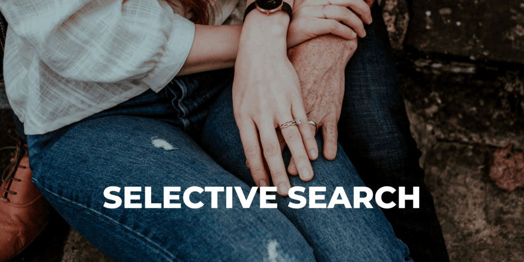 Couple holding hands with wedding rings on their fingers representing the matchmaking service Selective Search.
